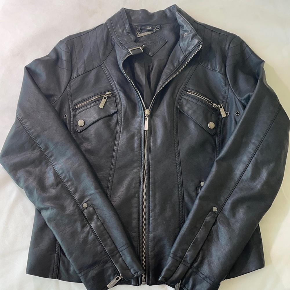 JouJou Vegan Leather Moto Zip Jacket Black Large